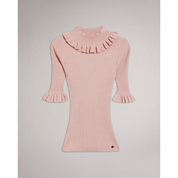 Ted Baker Women's Fitted Top Frill Neck Detail in Pink, Katella Size 1/US 4 New - Picture 9 of 12